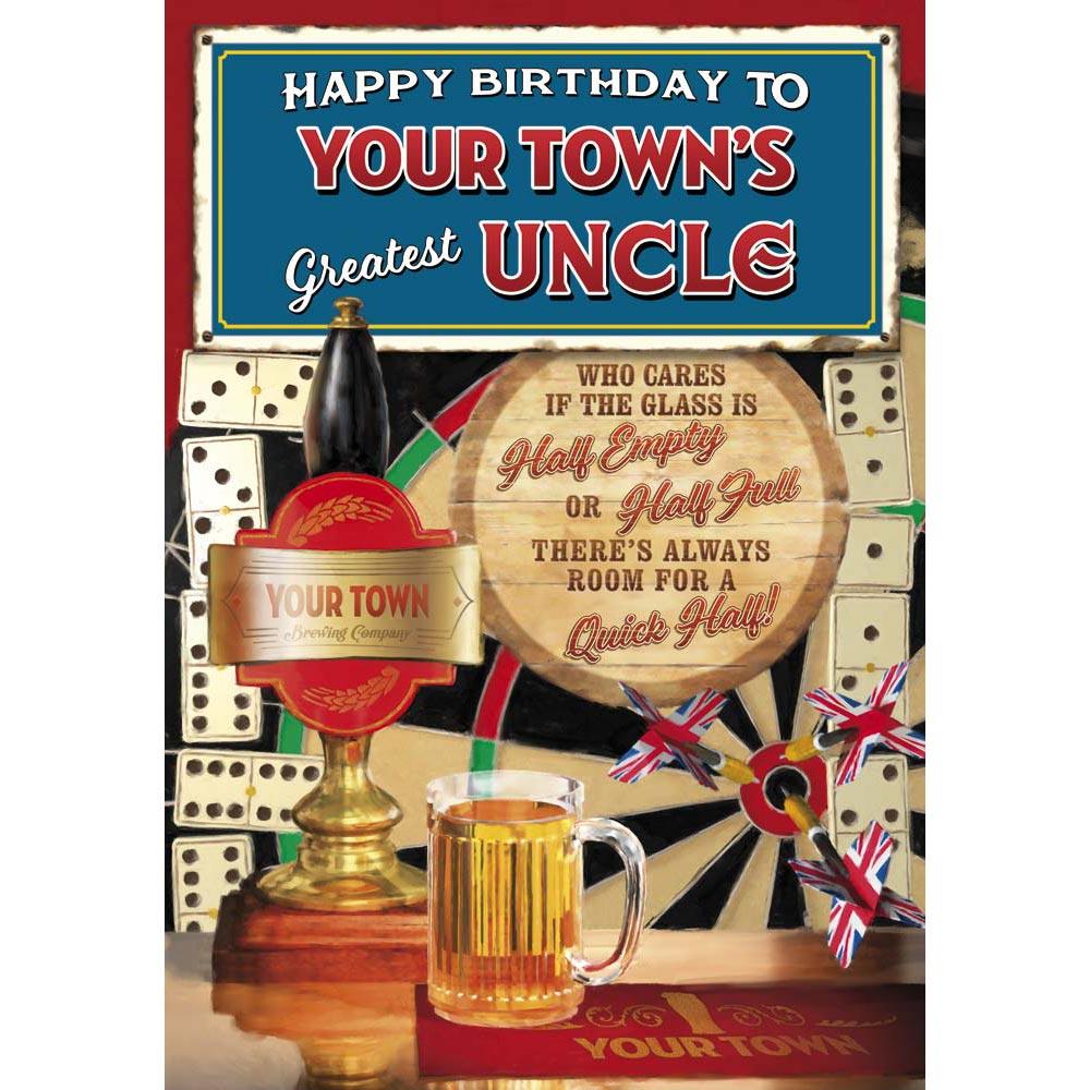 whimsical birthday card for a uncle with a colourful whimsical illustration