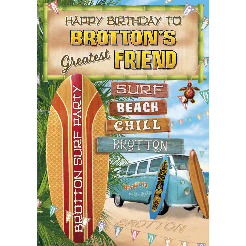 front of card showing a selection of different personalisations of this great birthday card for a specfriend male