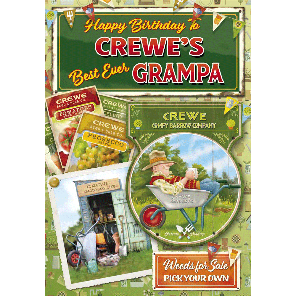 front of card showing a selection of different personalisations of this great birthday card for a grampa