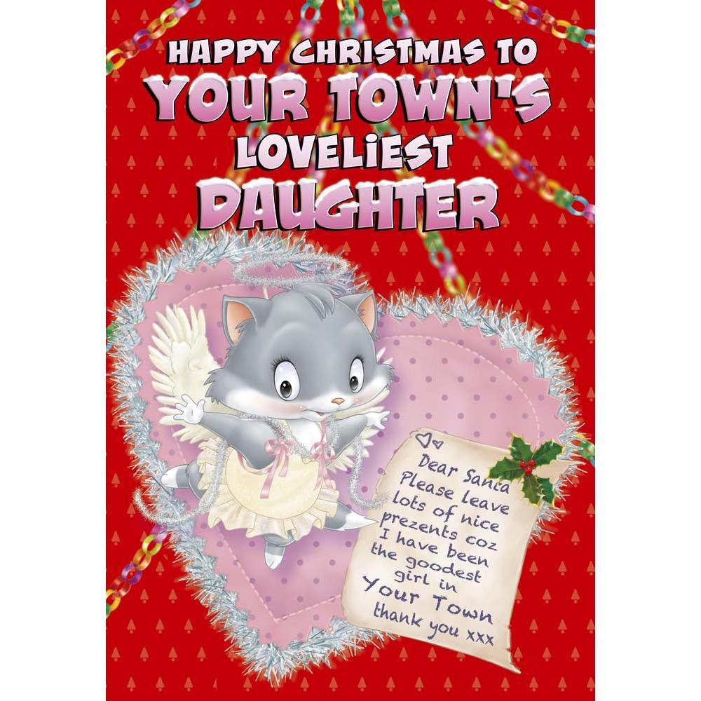 funny christmas card for a daughter with a colourful cartoon illustration