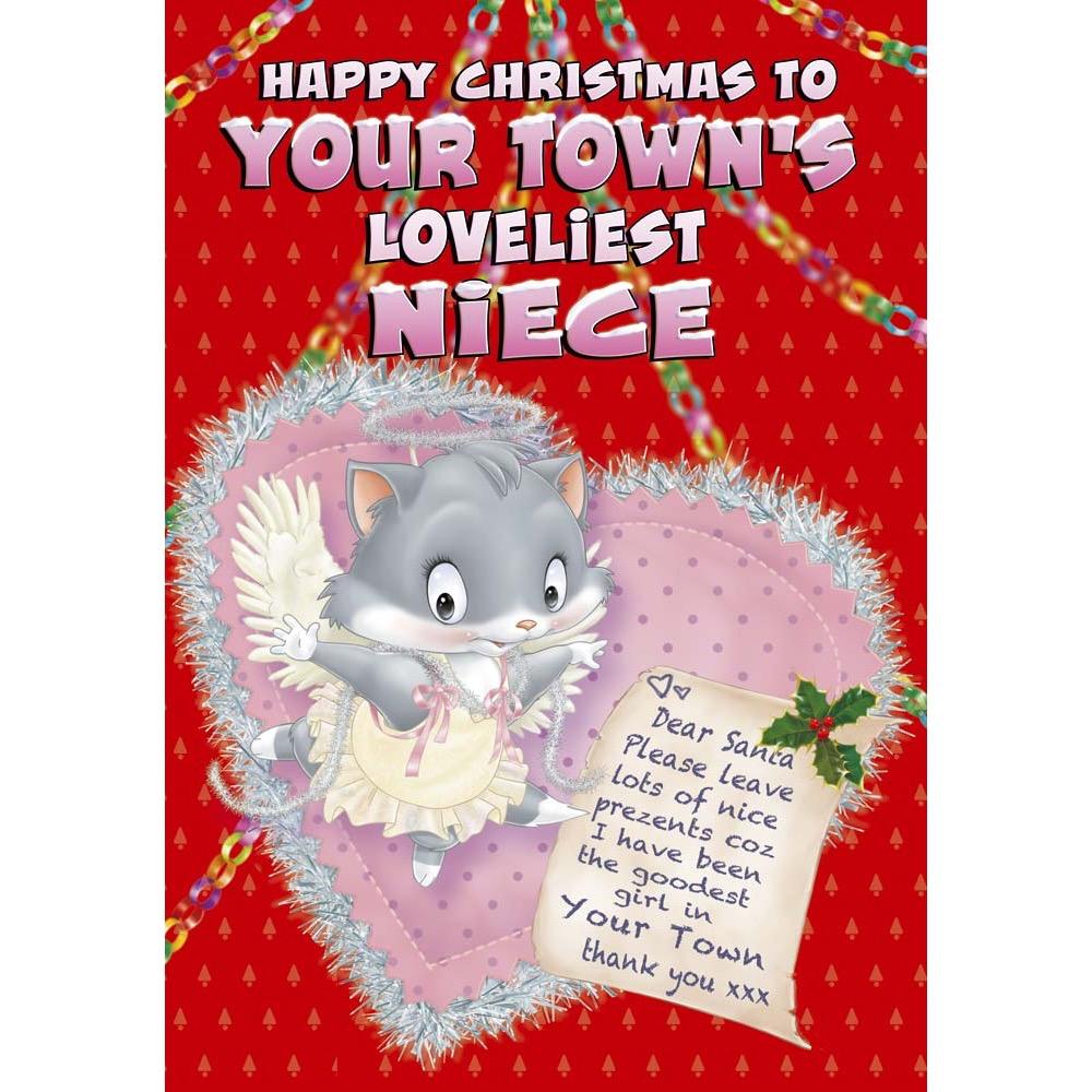 funny christmas card for a niece with a colourful cartoon illustration