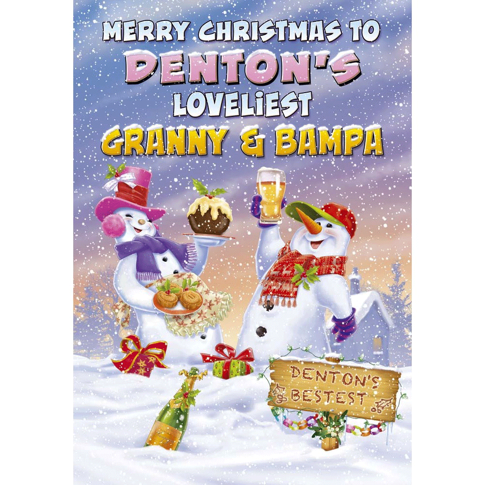 front of card showing a selection of different personalisations of this great christmas card for a granny and bampa