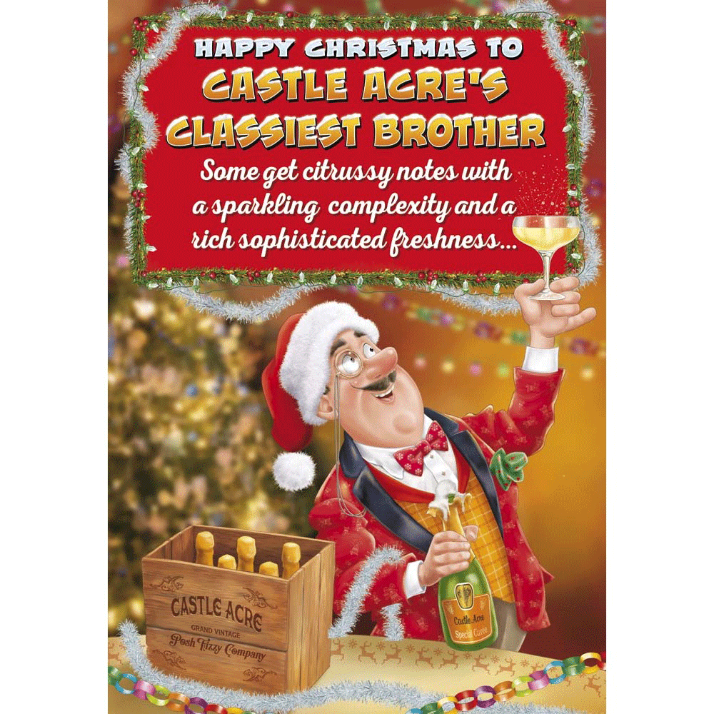 X717 - Wine Taster. Brother Christmas card personalised with your town.