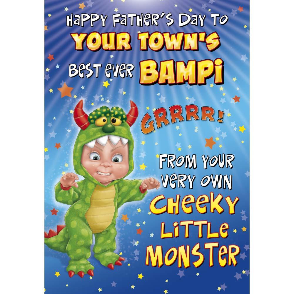 funny father's day card for a bampi with a colourful cartoon illustration