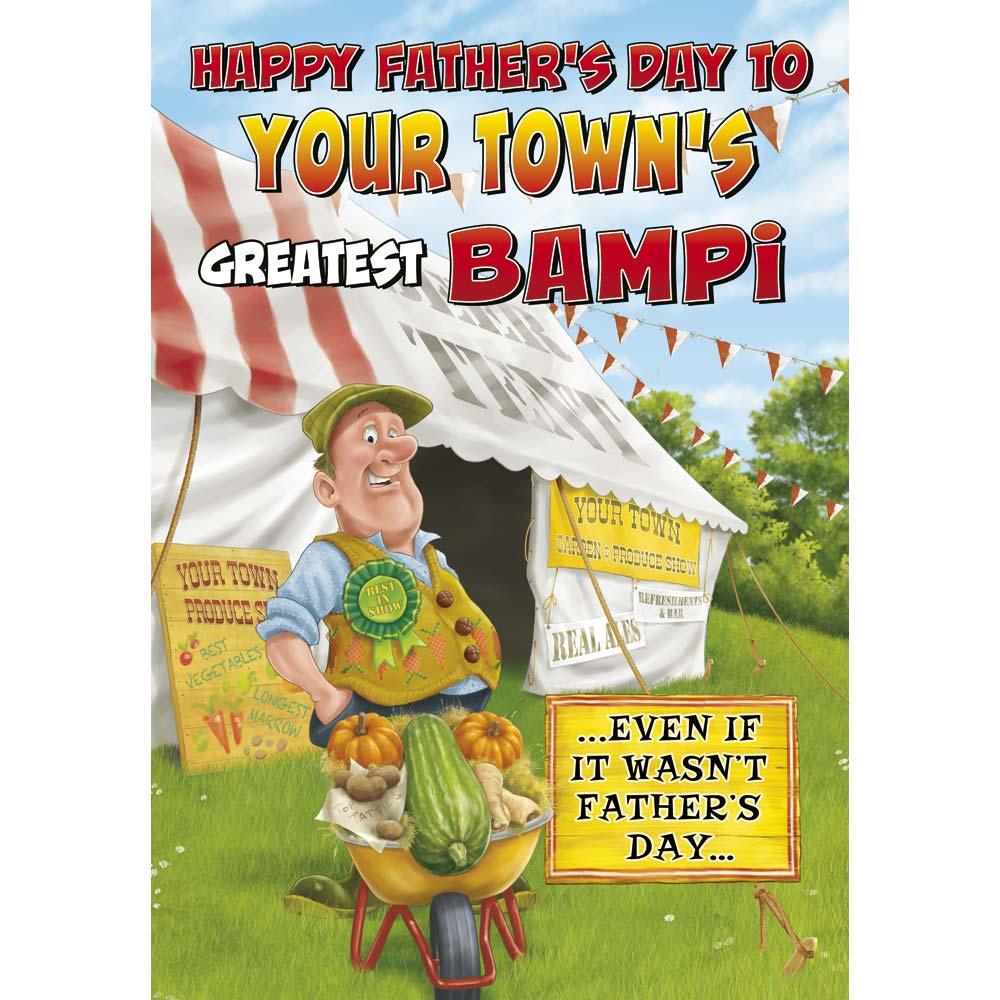funny father's day card for a bampi with a colourful cartoon illustration