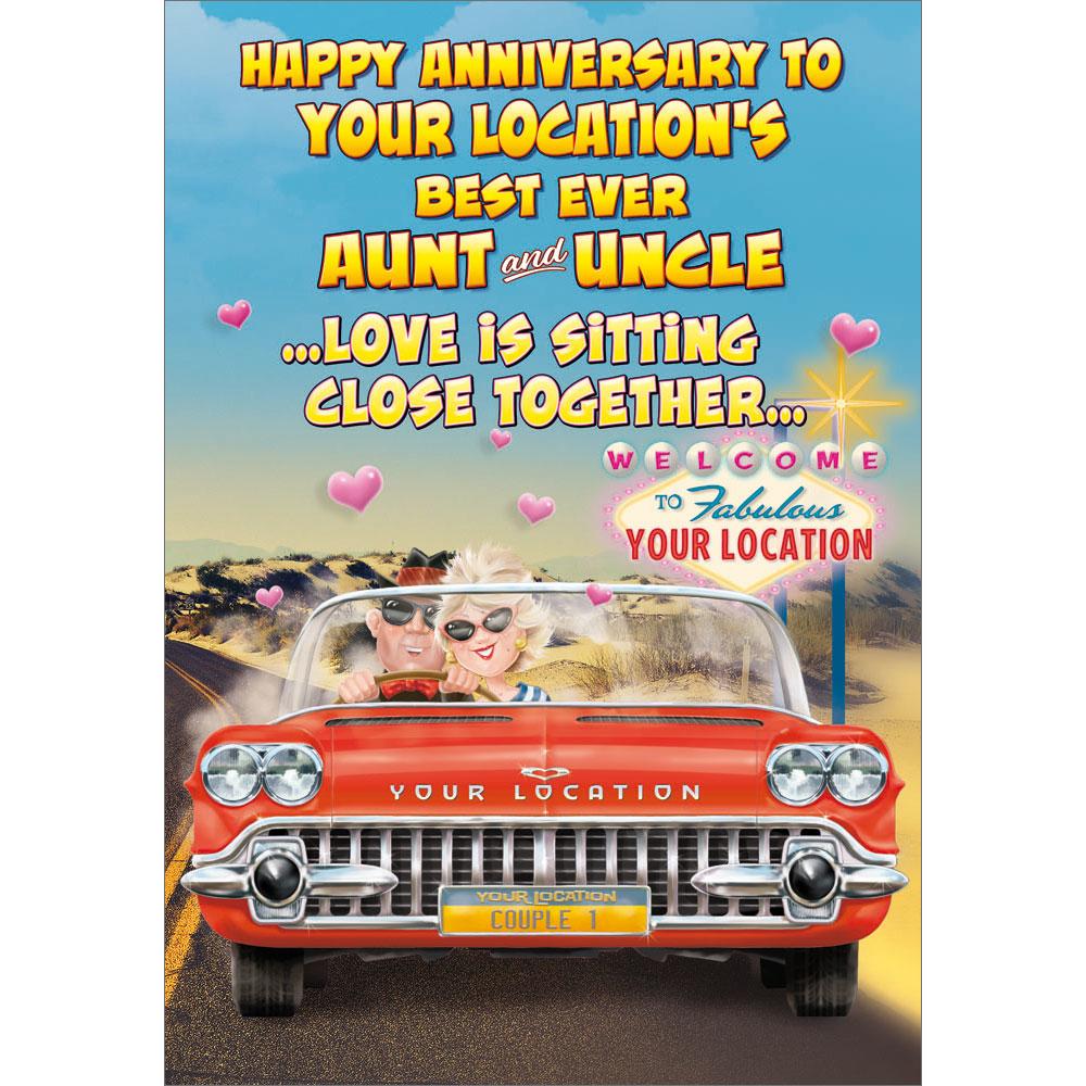 anniversary greeting card featuring humour illustration for a aunt and uncle from the up your street range