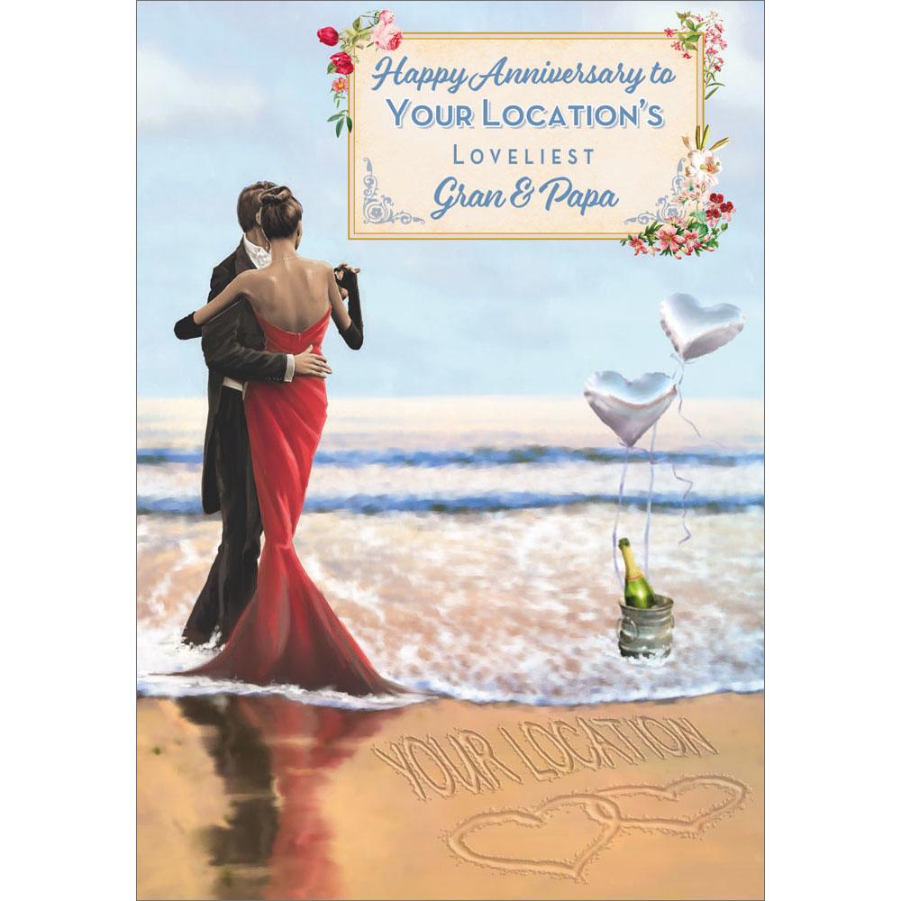 anniversary greeting card featuring classic illustration for a gran and papa from the up your street range