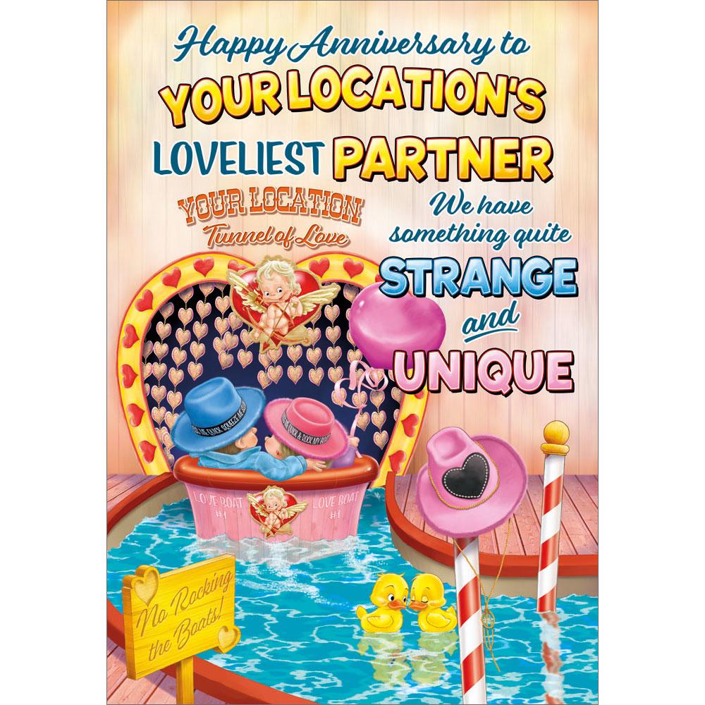 anniversary greeting card featuring humour illustration for a partner from the up your street range