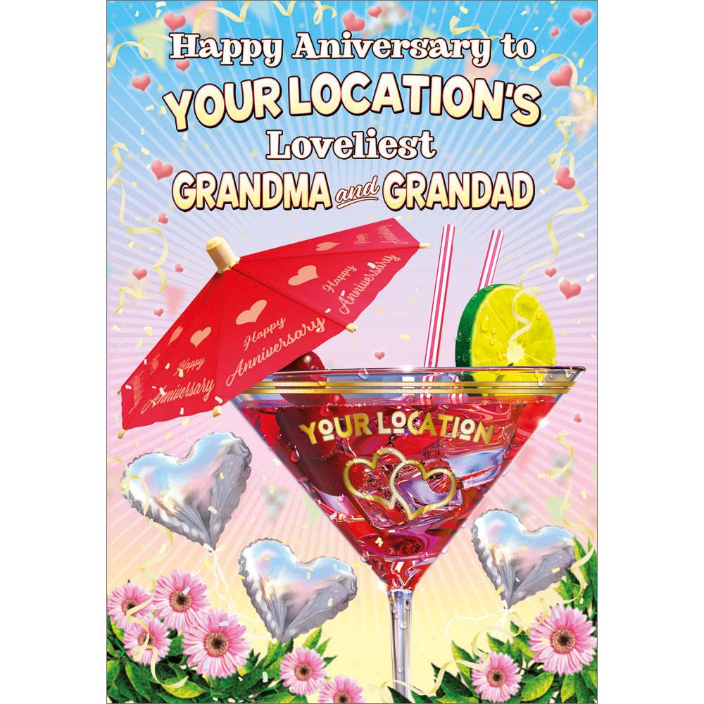 anniversary greeting card featuring classic illustration for a grandma and grandad from the up your street range