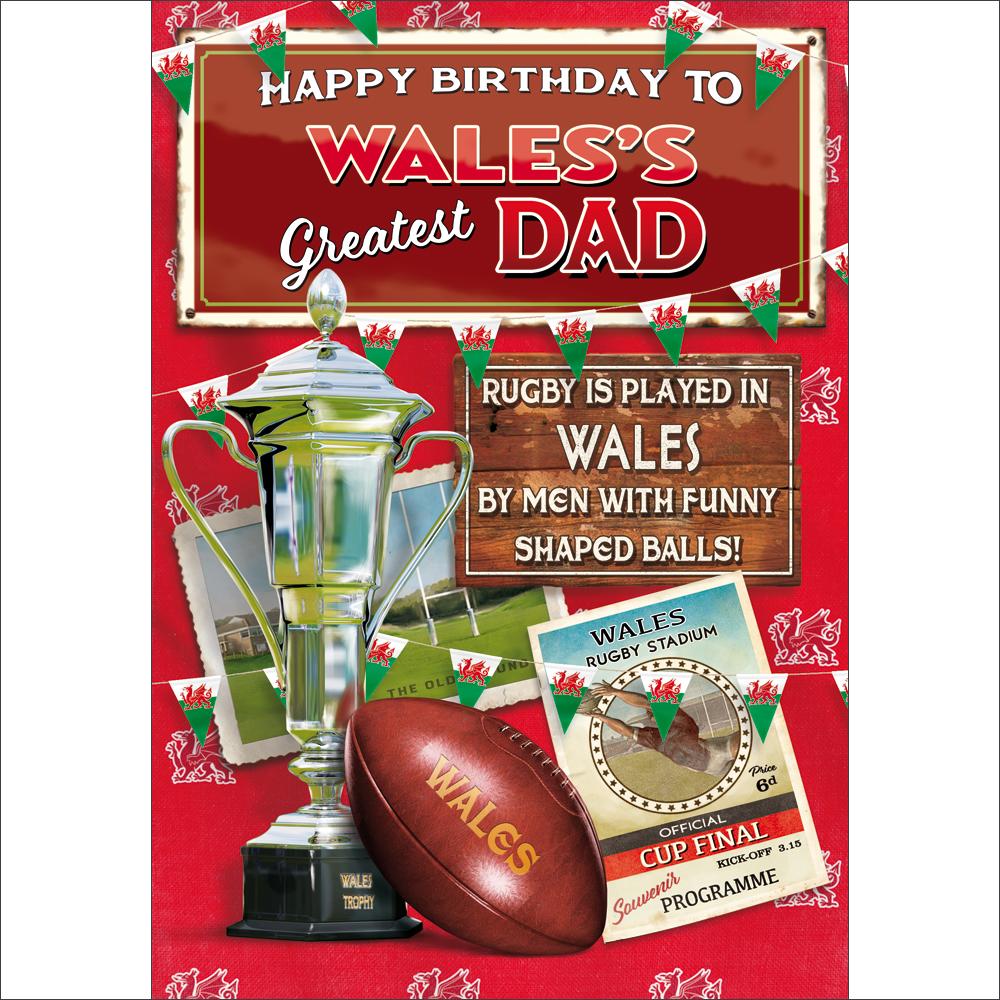 birthday greeting card featuring traditional illustration for a dad from the rugby nuts range