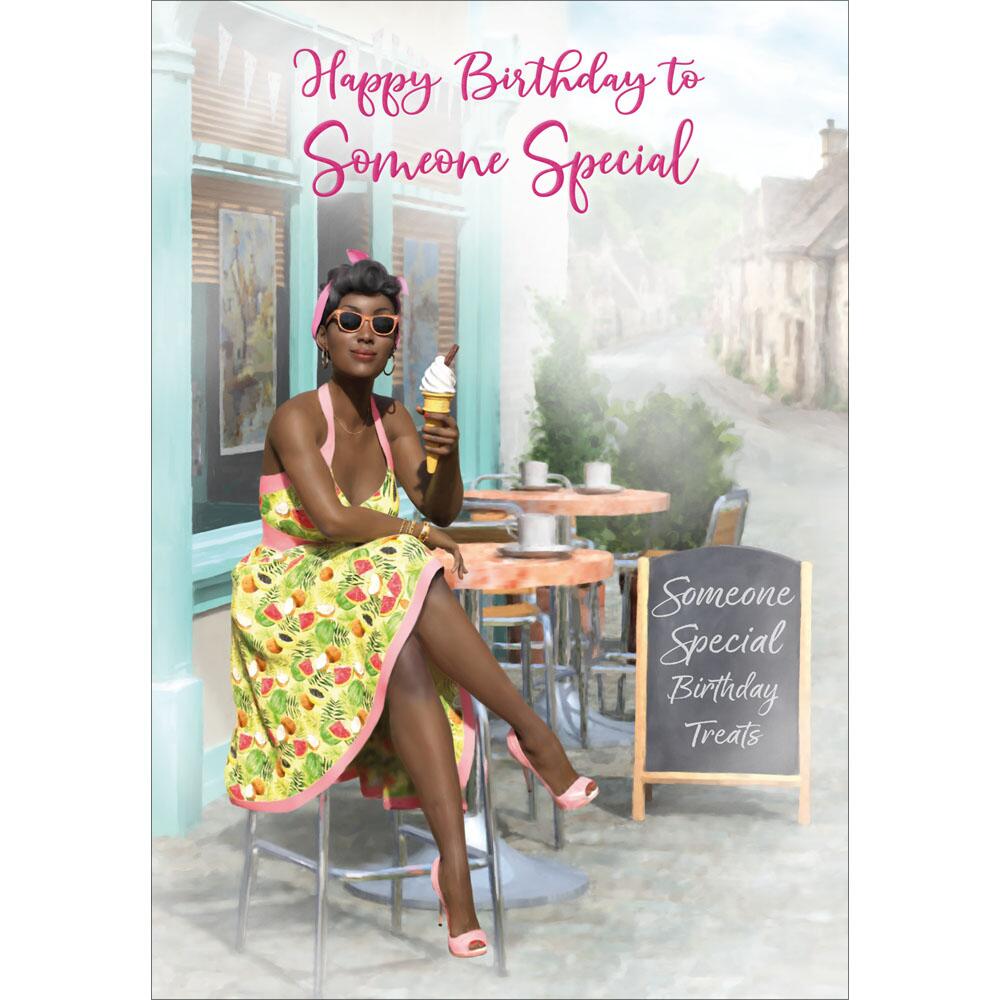 birthday greeting card featuring contemporary,francesca illustration for a someone special female from the studio fun range