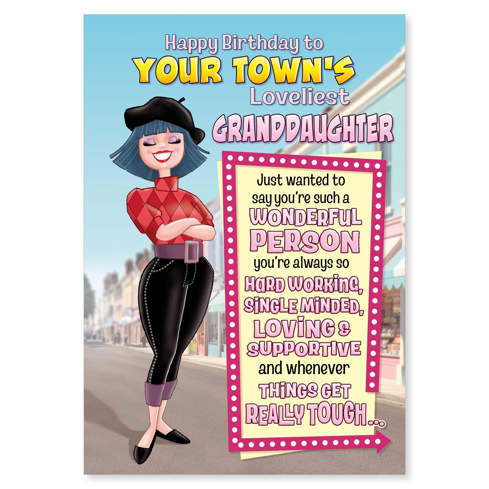 birthday > female birthday greeting card featuring humour illustration for a granddaughter from the up your street range