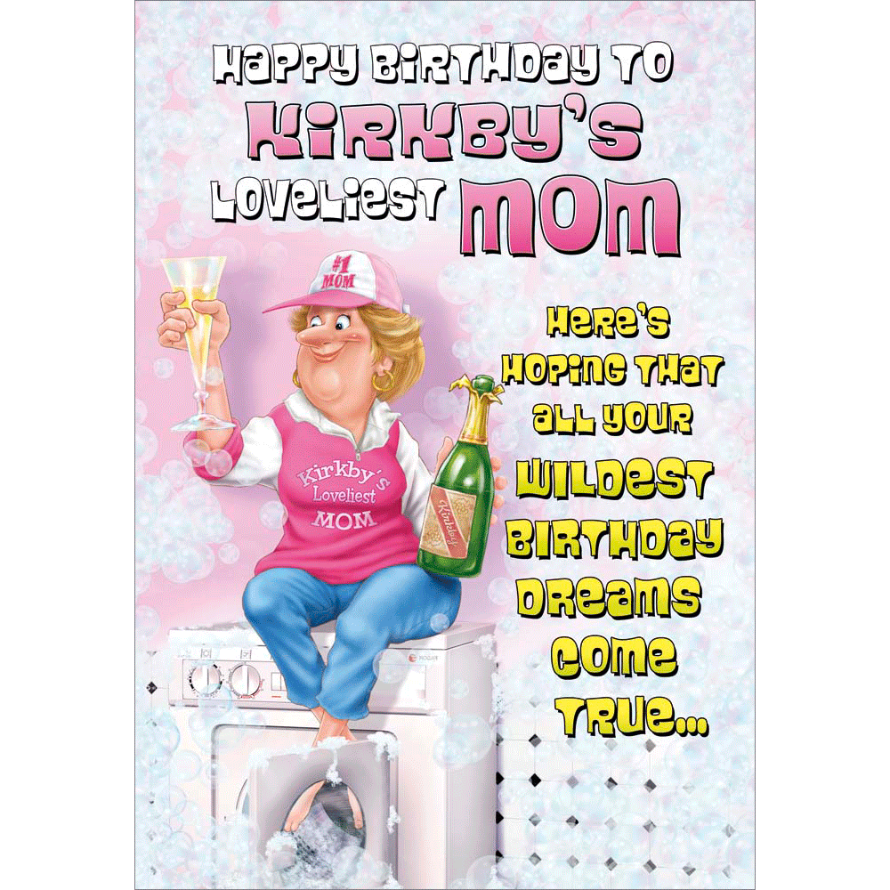 front of card showing a selection of different personalisations of this cartoon birthday card for a mom