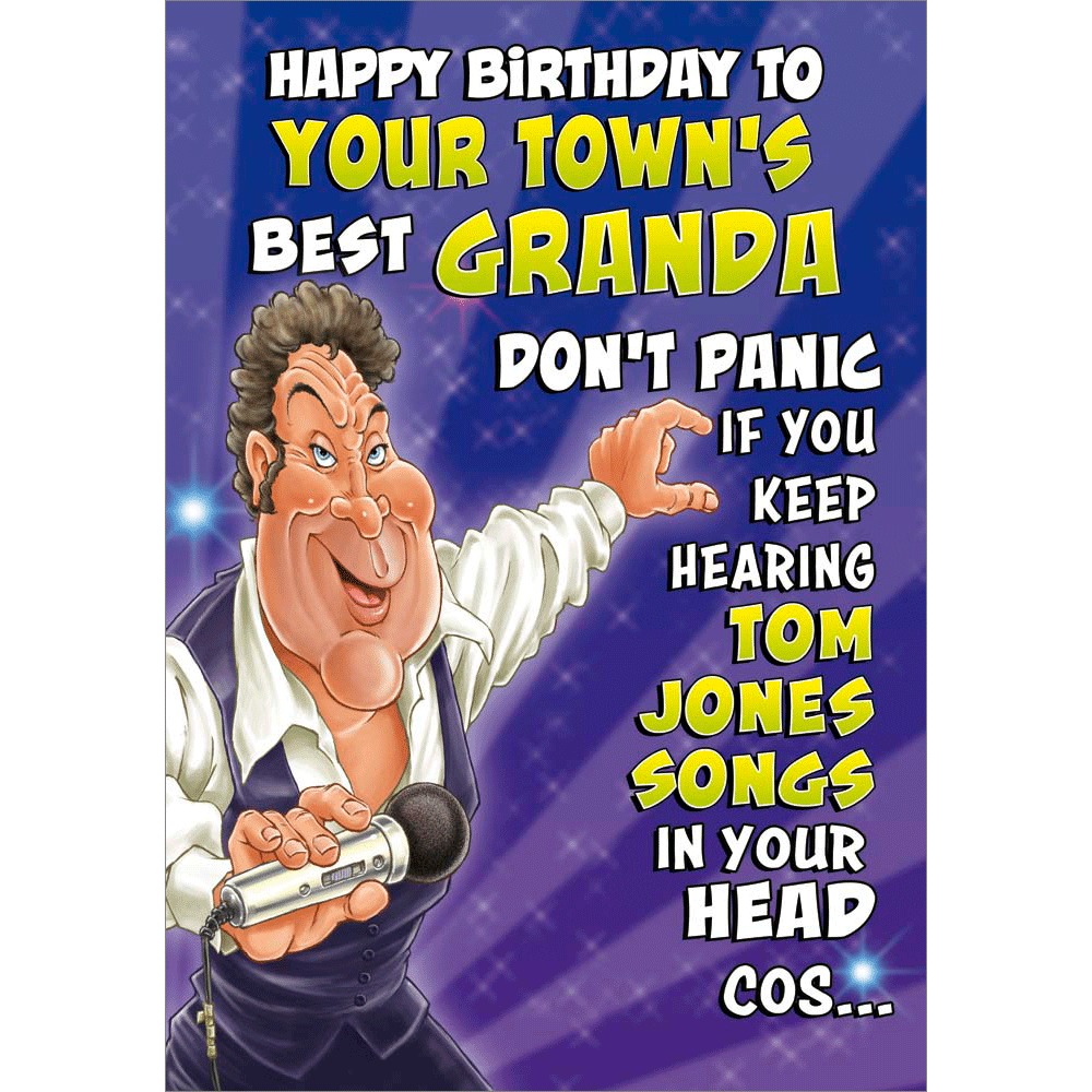 front of card showing a selection of different personalisations of this cartoon birthday card for a granda