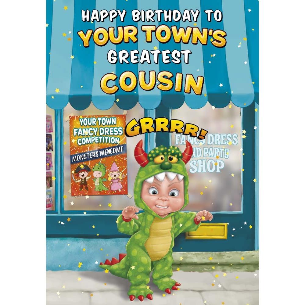 kids birthday card for a cousin male with a colourful great illustration