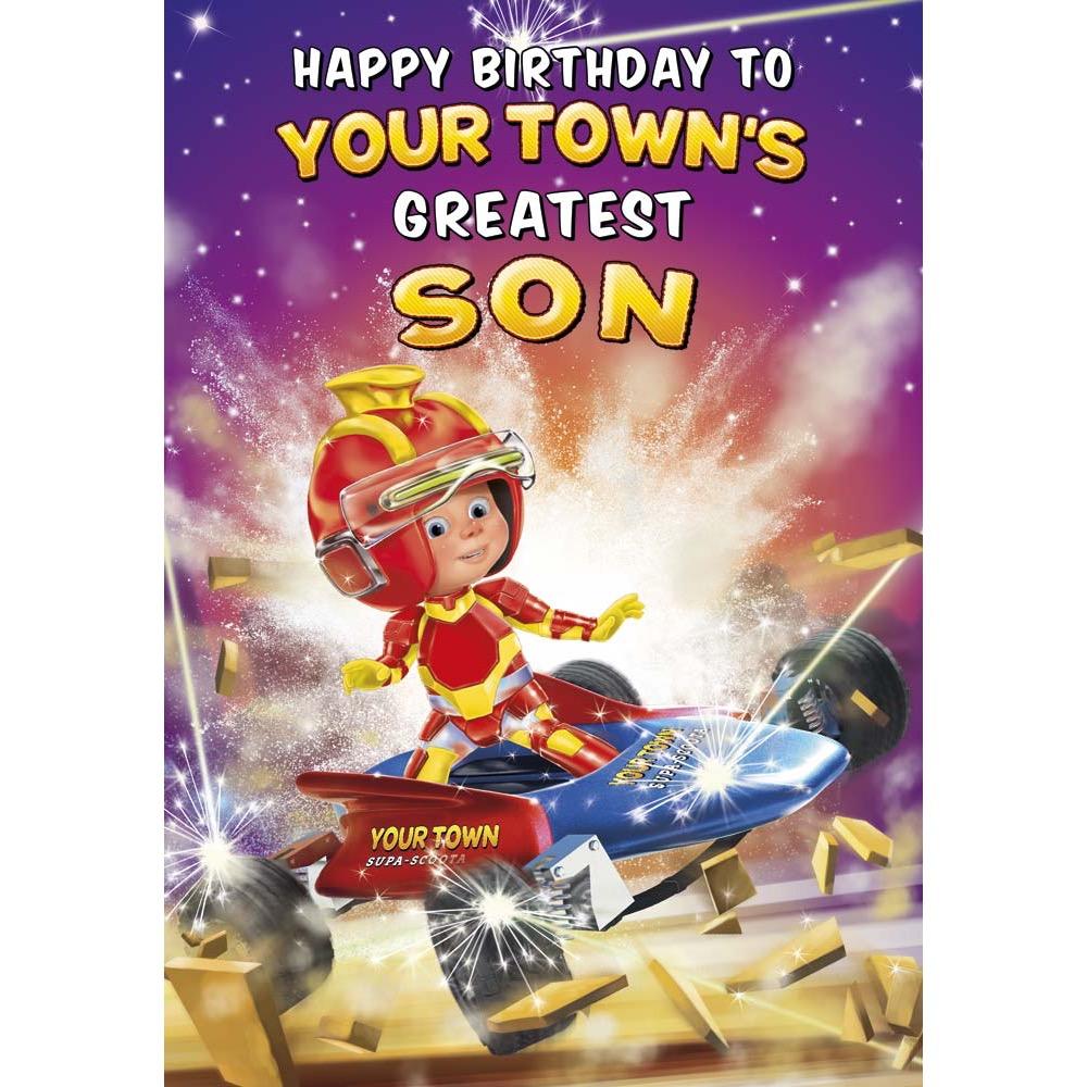 kids birthday card for a son with a colourful great illustration