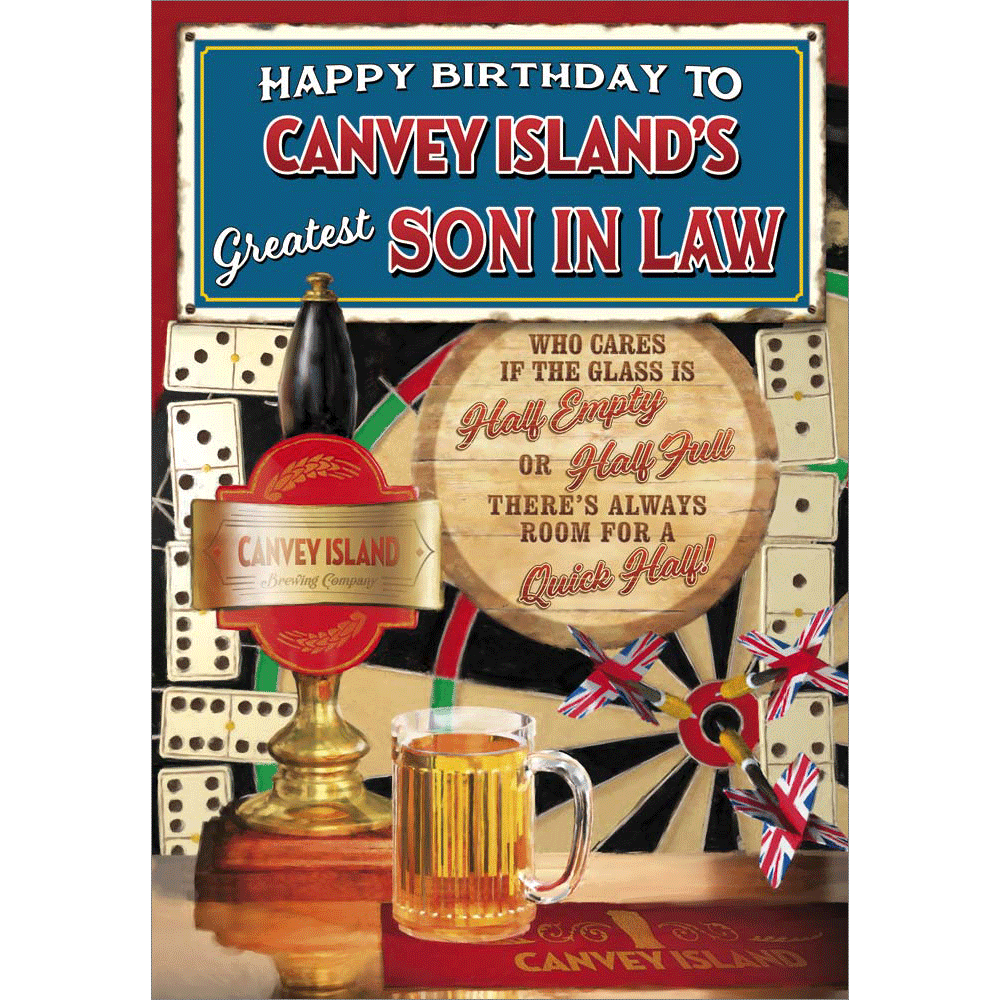 K501F - Vintage Pub. Son in Law Birthday card personalised with your town.
