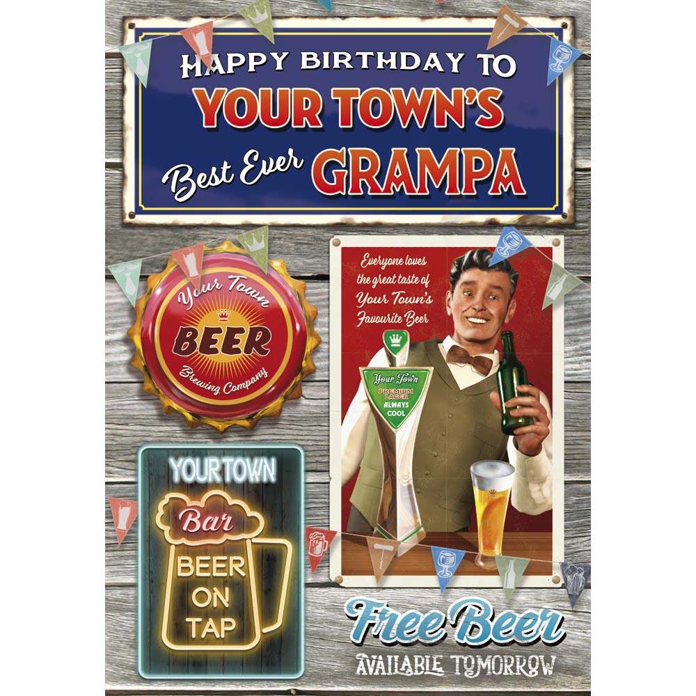 whimsical birthday card for a grampa with a colourful whimsical illustration