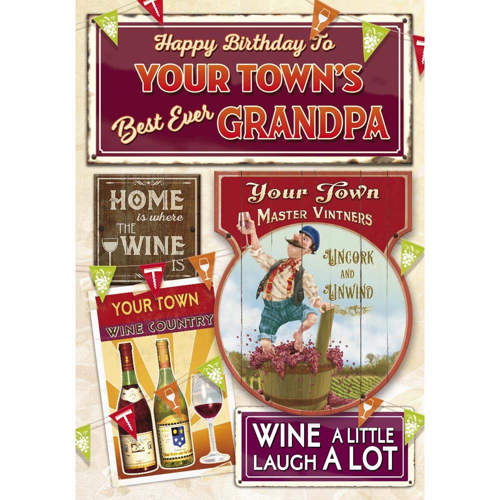 whimsical birthday card for a grandpa with a colourful whimsical illustration
