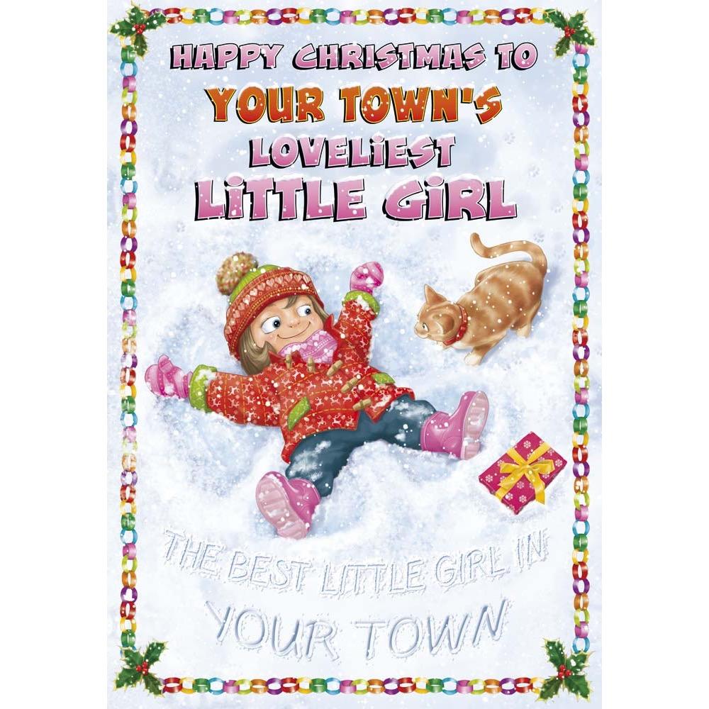 funny christmas card for a girl with a colourful cartoon illustration