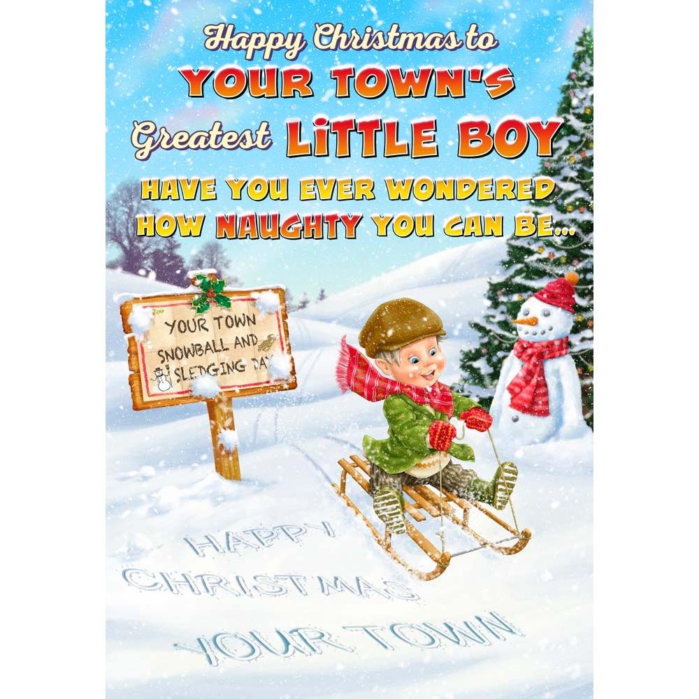 funny christmas card for a boy with a colourful cartoon illustration