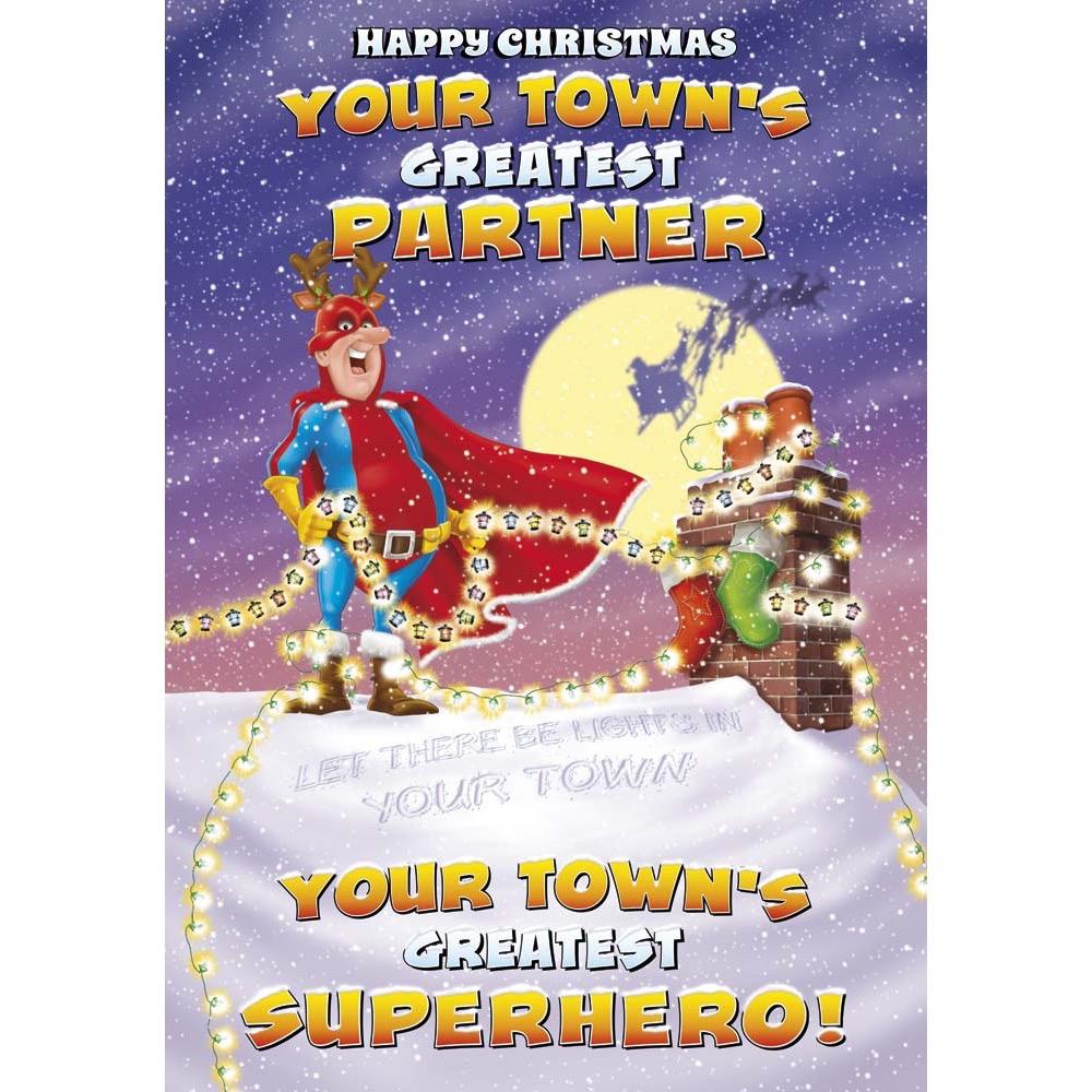 funny christmas card for a male partner with a colourful cartoon illustration