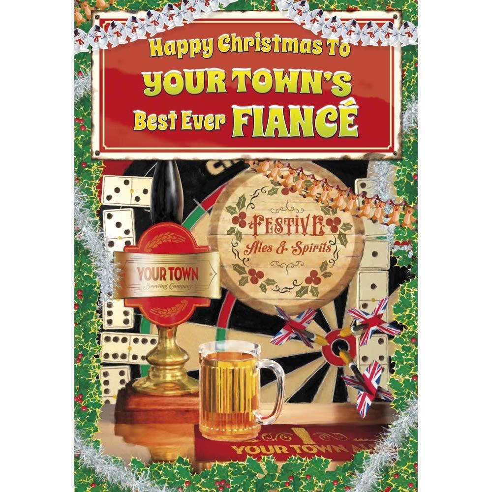 funny christmas card for a fiance with a colourful cartoon illustration