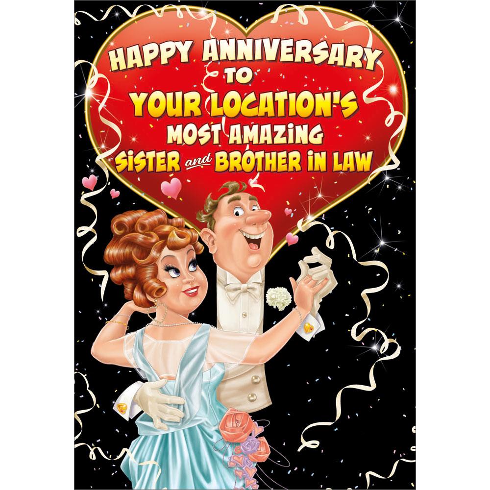 anniversary greeting card featuring humour illustration for a sister and brother in law from the up your street range