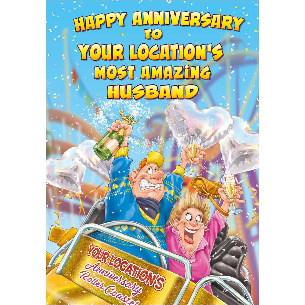 anniversary greeting card featuring humour illustration for a husband from the up your street range