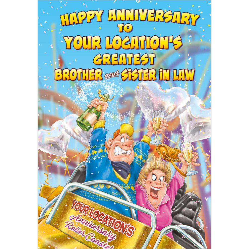anniversary greeting card featuring humour illustration for a brother and sister in law from the up your street range