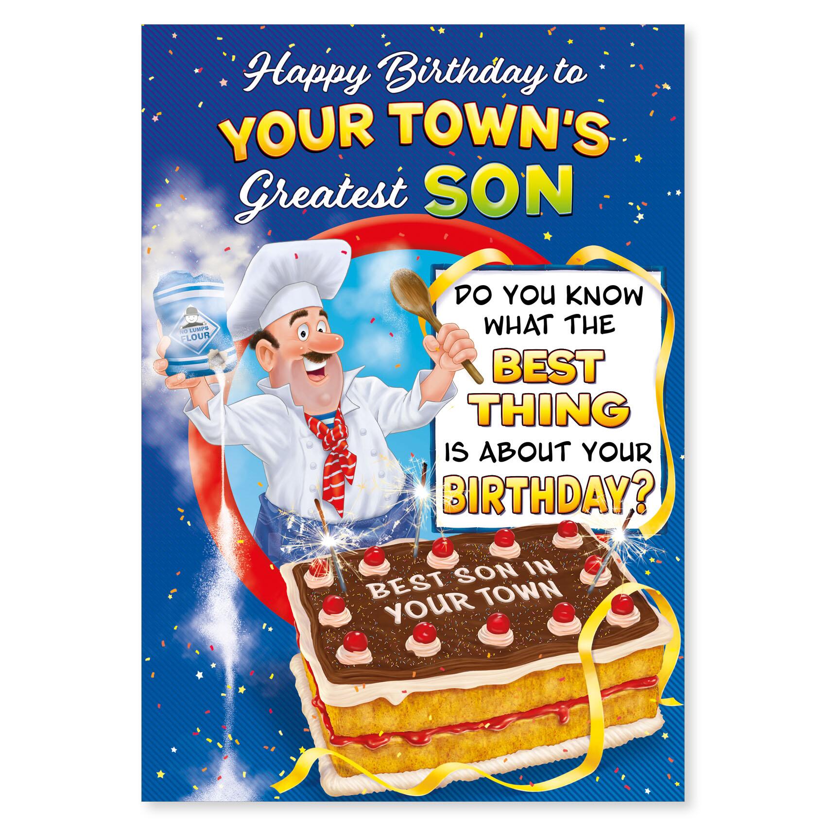 birthday > male birthday greeting card featuring humour illustration for a son from the up your street range