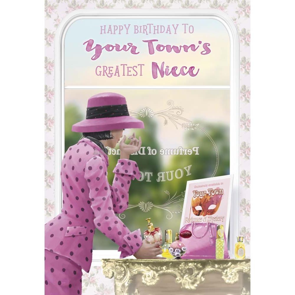 classic birthday card for a niece with a colourful realistic illustration