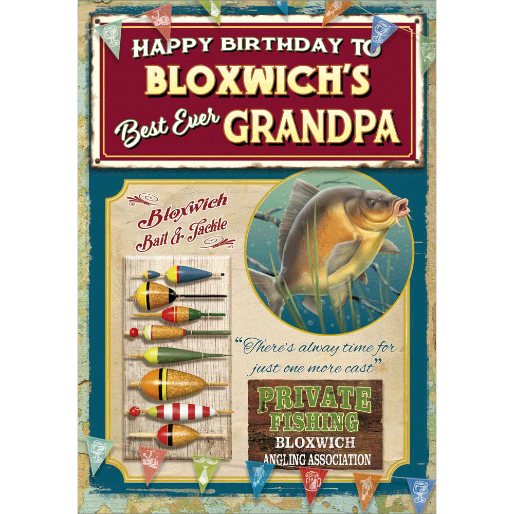 front of card showing a selection of different personalisations of this great birthday card for a grandpa