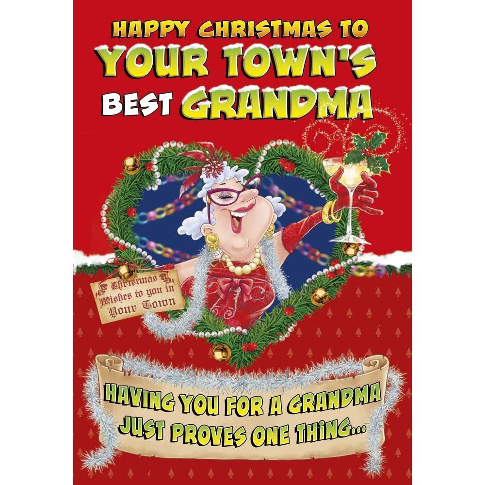 funny christmas card for a grandma with a colourful cartoon illustration