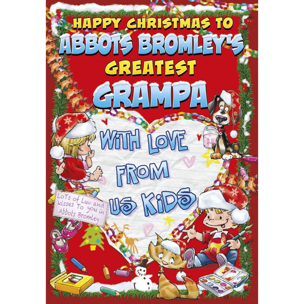 front of card showing a selection of different personalisations of this cartoon christmas card for a grampa