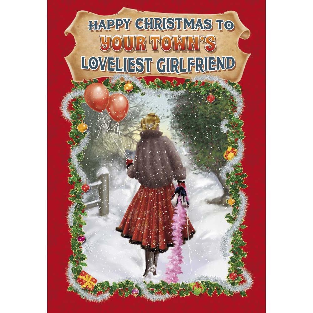 funny christmas card for a girlfriend with a colourful cartoon illustration