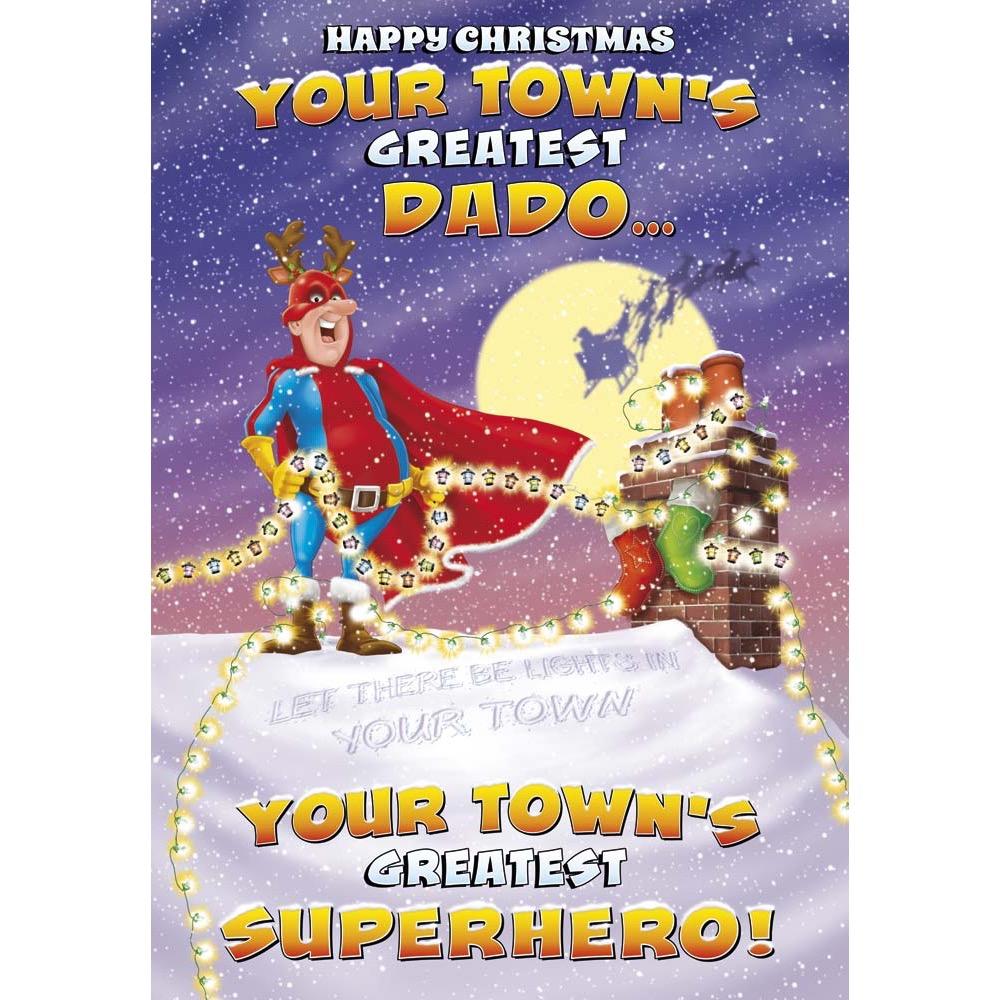 funny christmas card for a dado with a colourful cartoon illustration