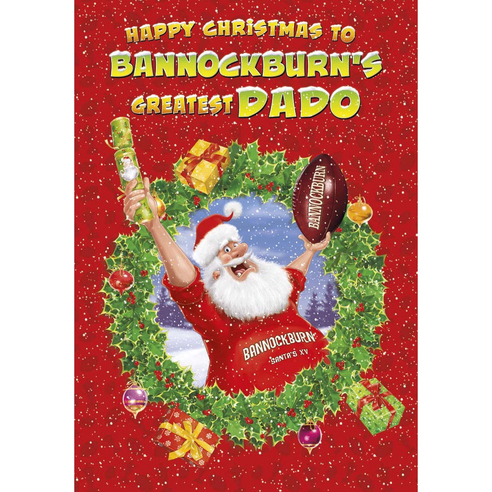 front of card showing a selection of different personalisations of this cartoon christmas card for a dado