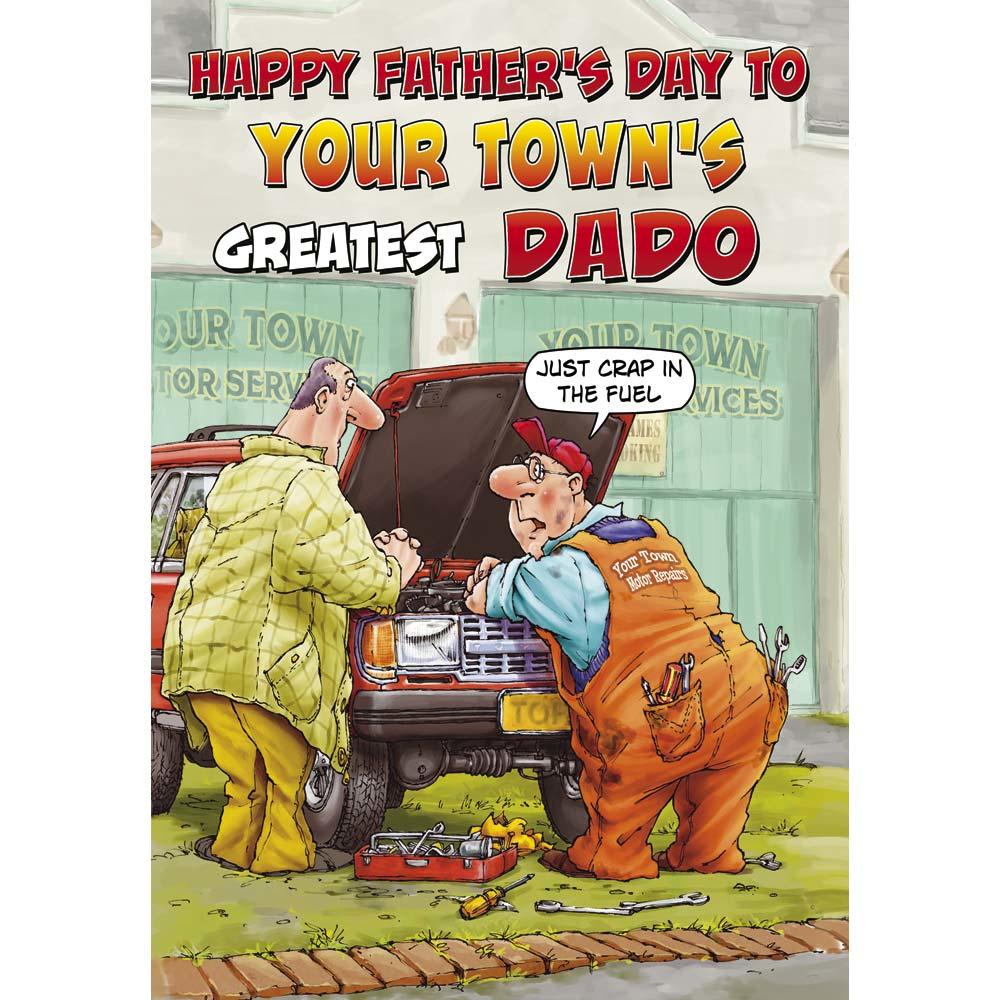 funny father's day card for a dado with a colourful cartoon illustration