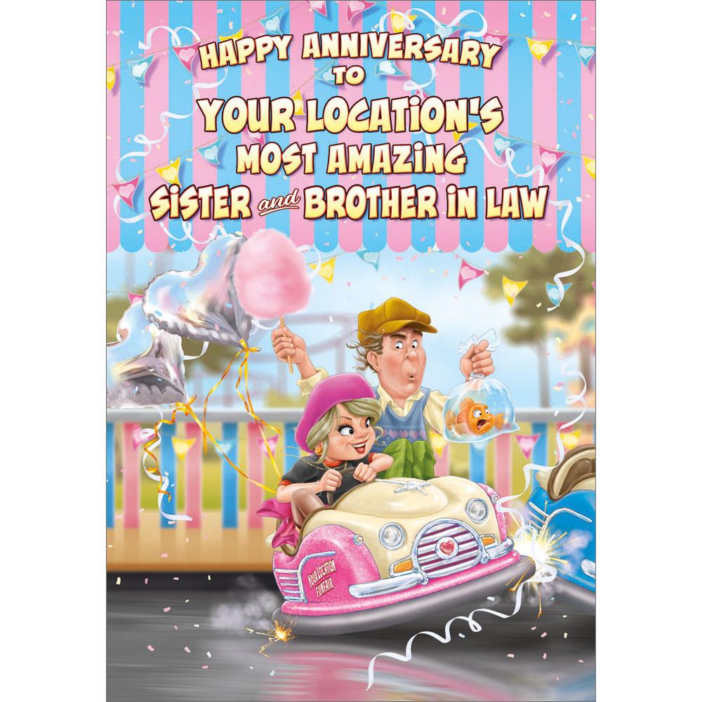 anniversary greeting card featuring humour illustration for a sister and brother in law from the up your street range