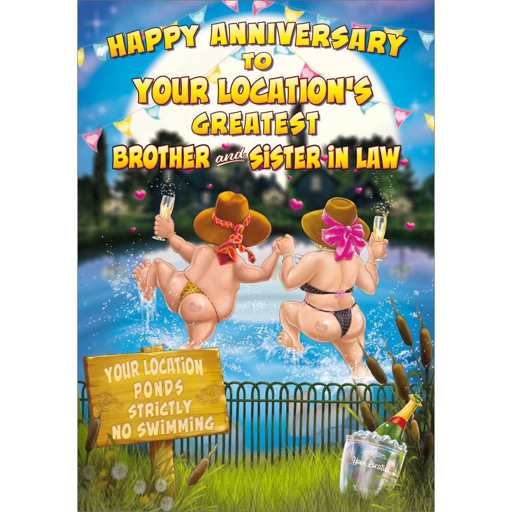 anniversary greeting card featuring humour illustration for a brother and sister in law from the up your street range