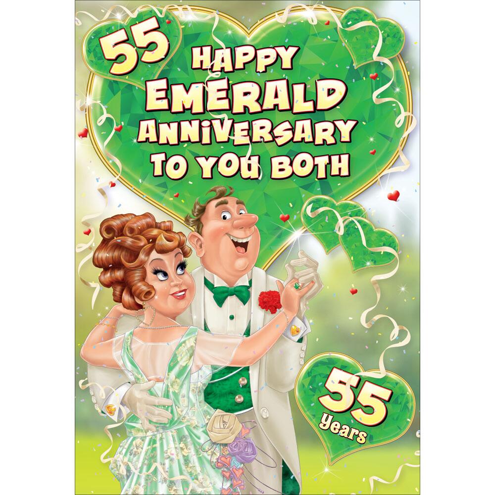 55th (emerald) anniversary greeting card featuring humour illustration for a couple from the up your street range