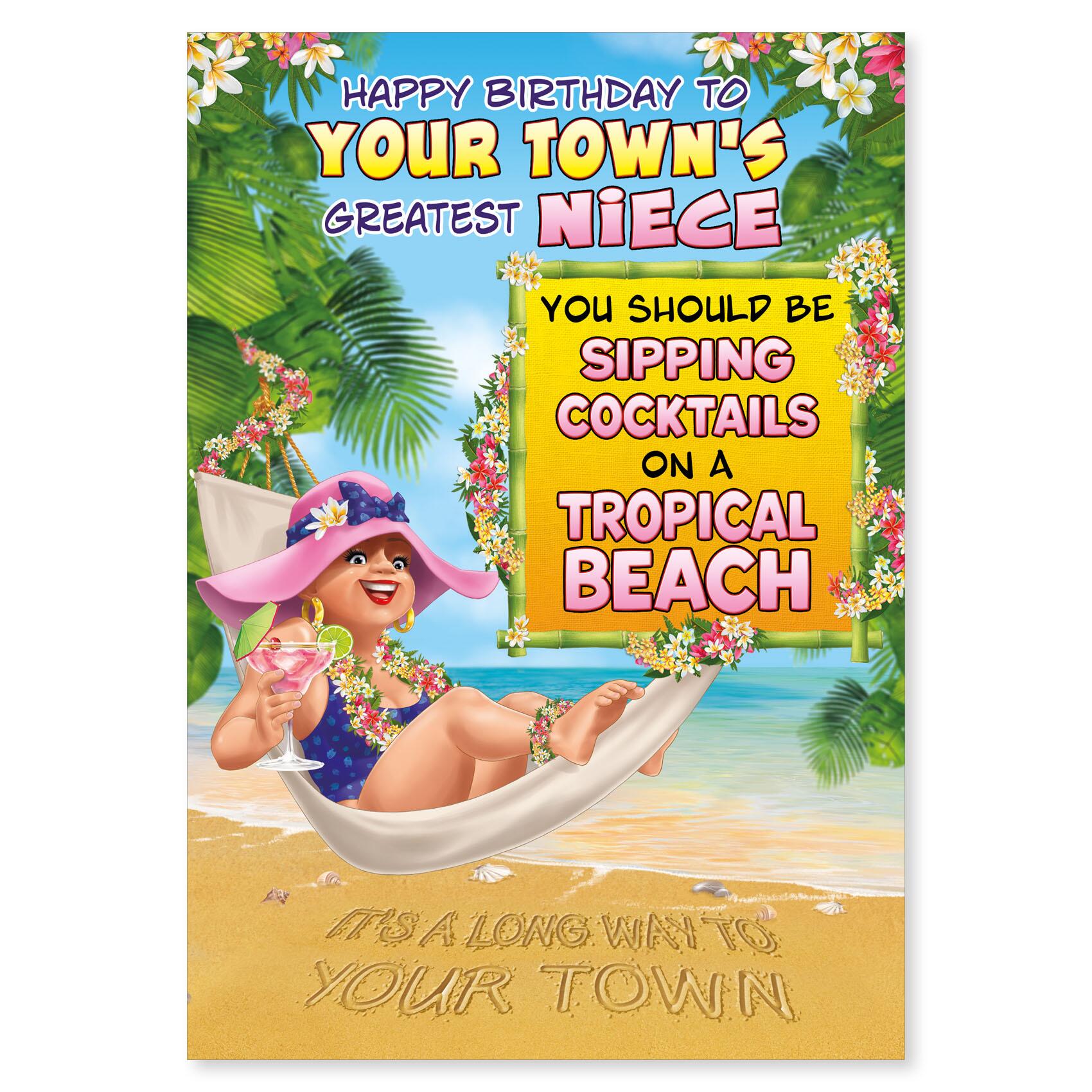 birthday > female birthday greeting card featuring humour illustration for a niece from the up your street range