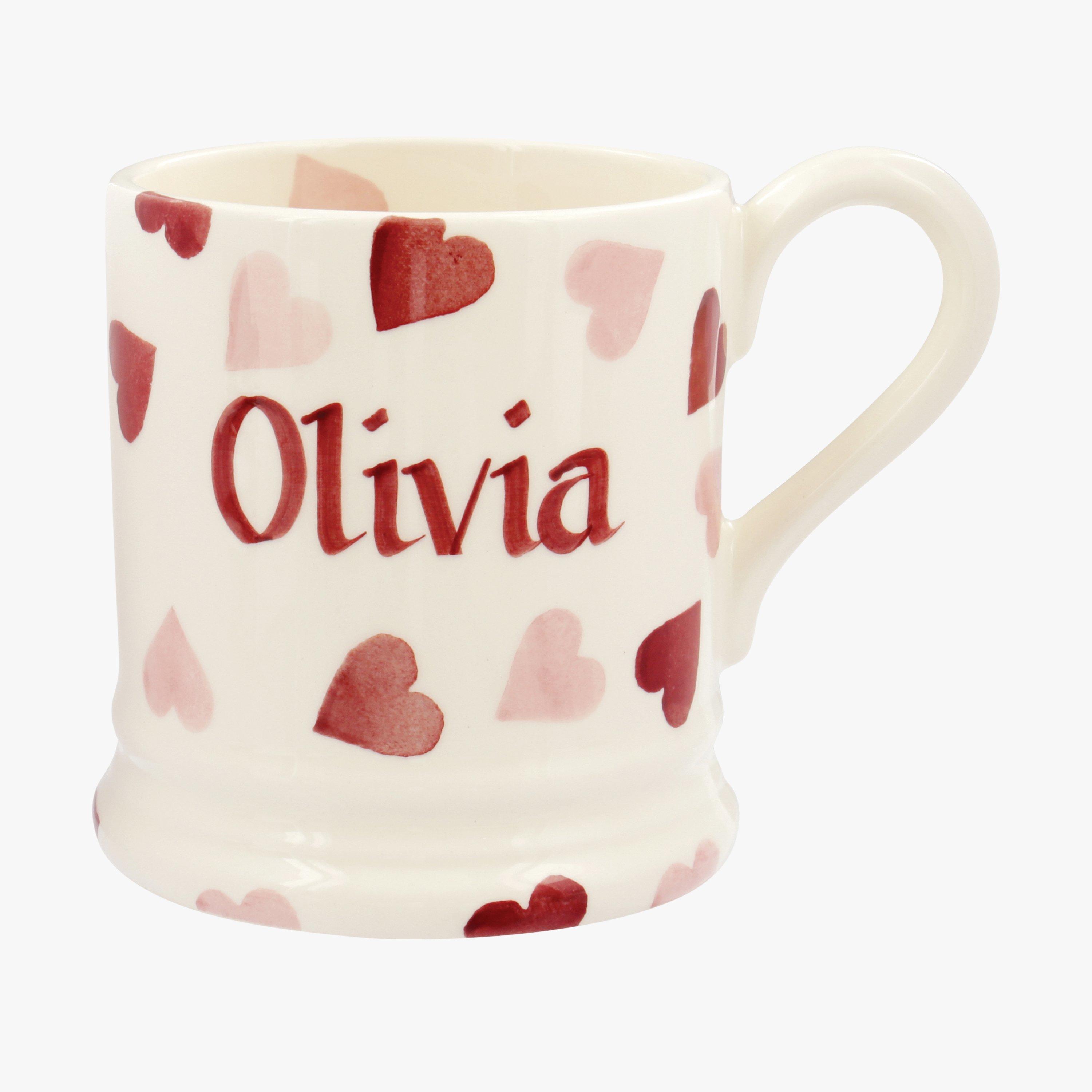 Emma Bridgewater  Personalised Pink Hearts 1/2 Pint Mug  - Customise Your Own Pottery Earthenware