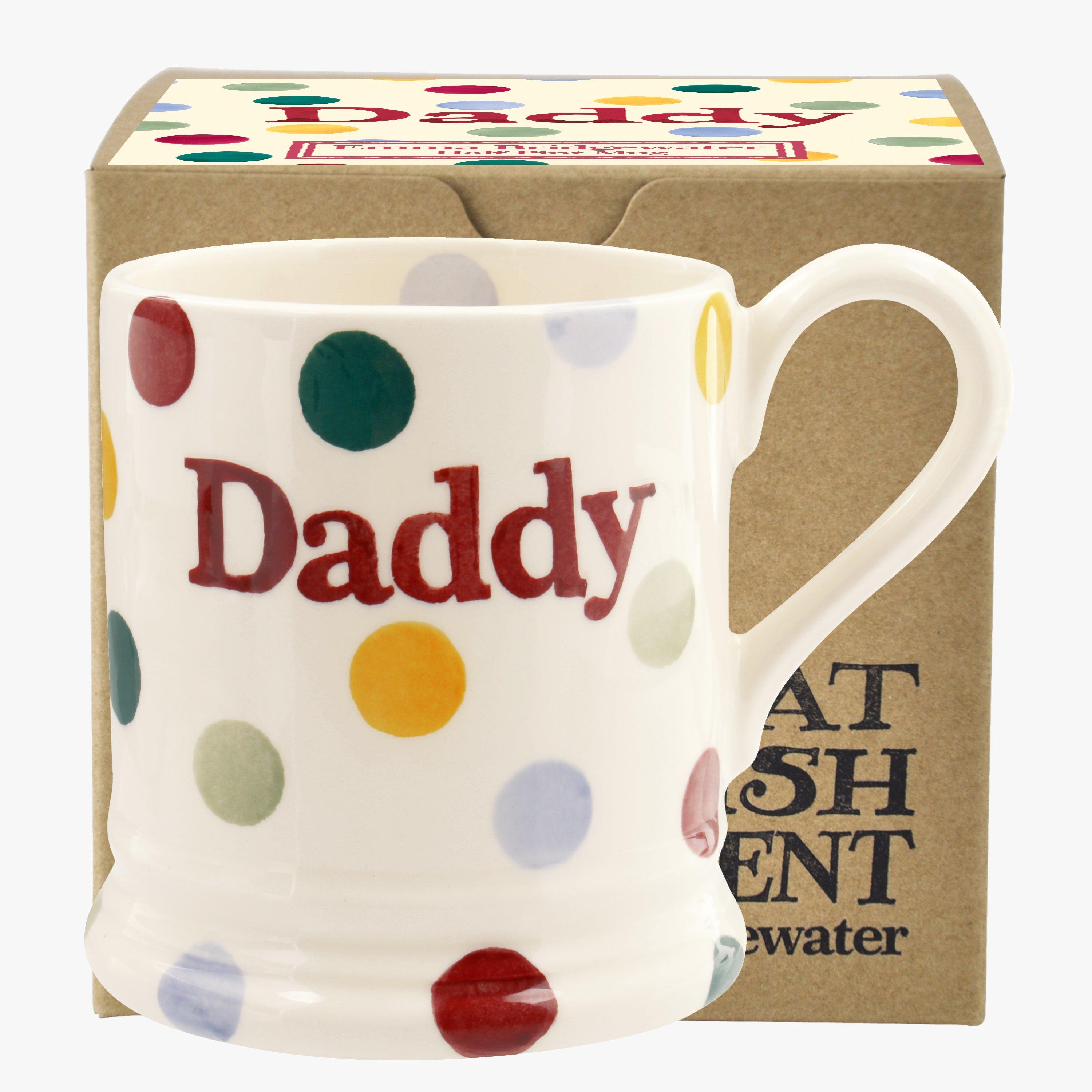Emma Bridgewater  Polka Dot 'Daddy' 1/2 Pint Mug Boxed - Unique Handmade & Handpainted English Earthenware Tea/Coffee Mug