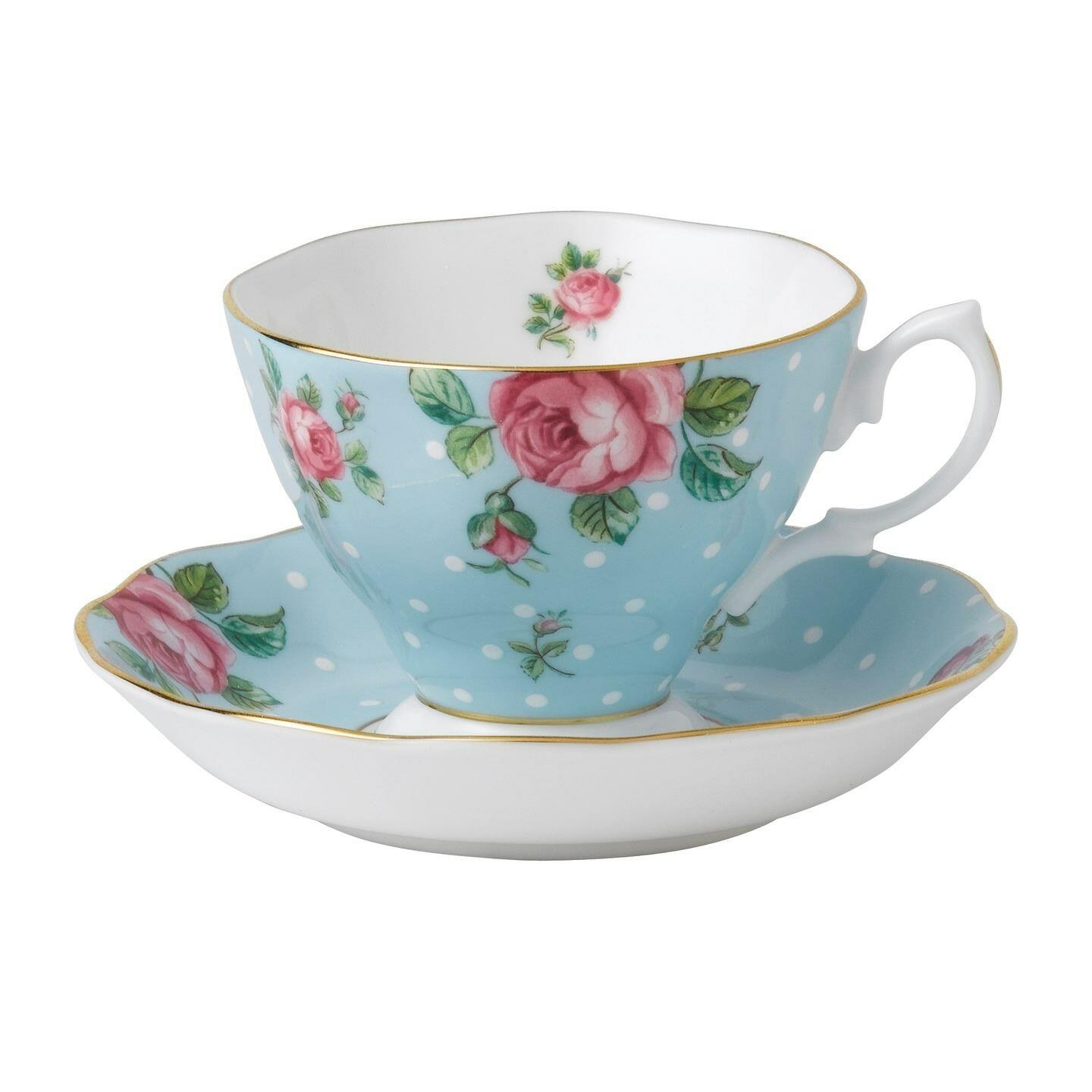 Royal Albert Polka Blue Vintage Teacup and Saucer