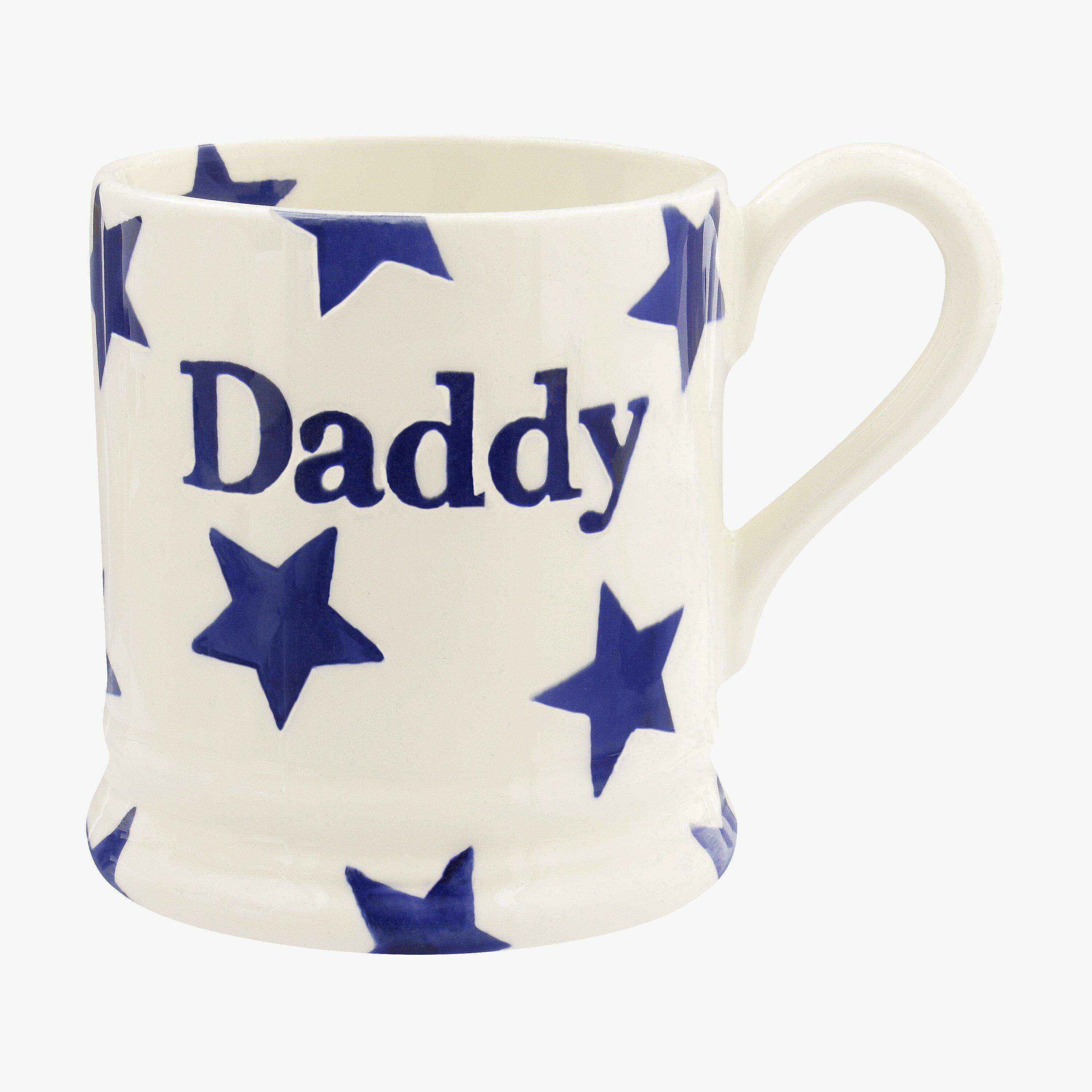 Emma Bridgewater  Blue Star Daddy 1/2 Pint Mug - Unique Handmade & Handpainted English Earthenware Tea/Coffee Mug