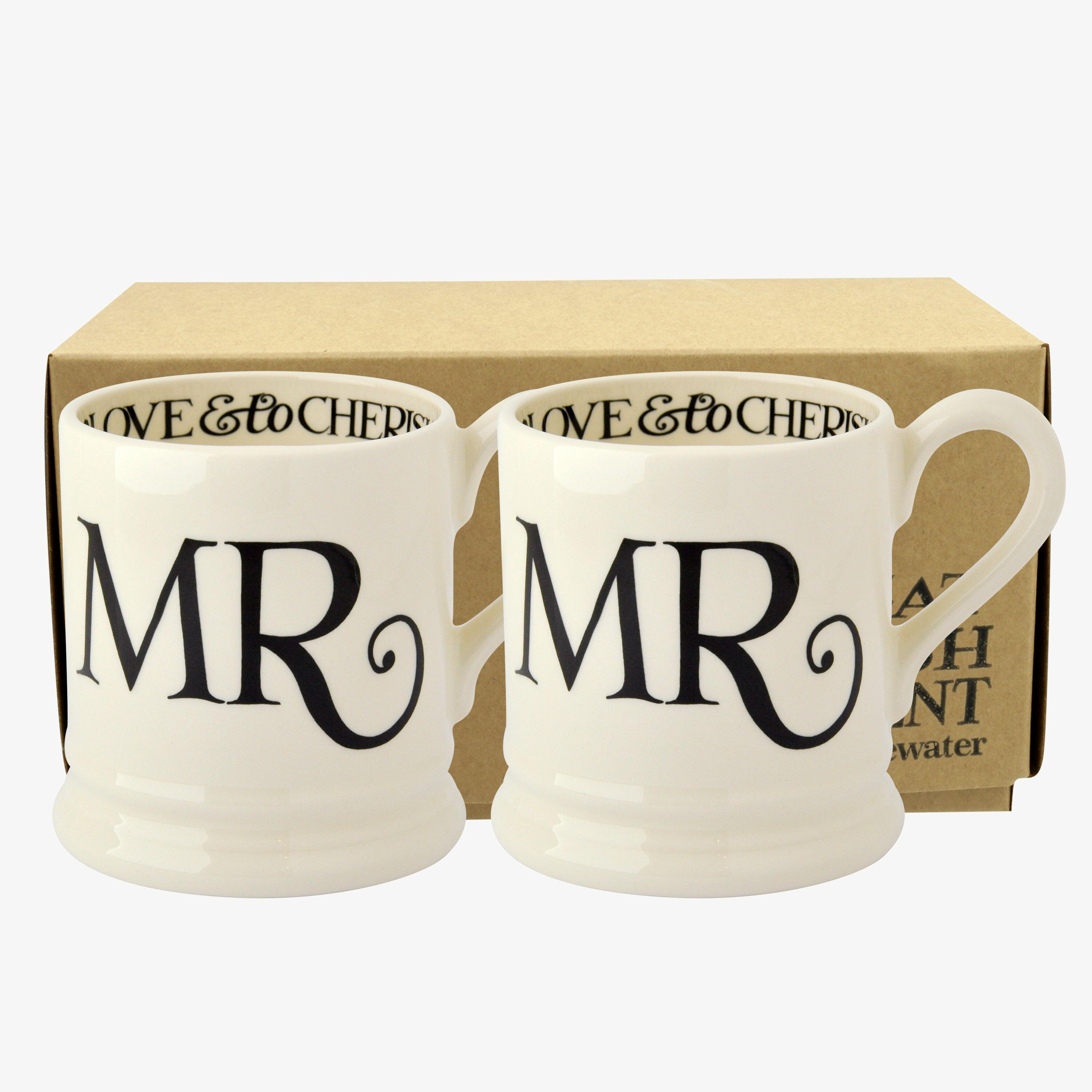 Black Toast 'Mr & Mr' Set of 2 1/2 Pint Mugs Boxed - Unique Handmade & Handpainted English Earthenware Tea/Coffee Mug  | Emma Bridgewater