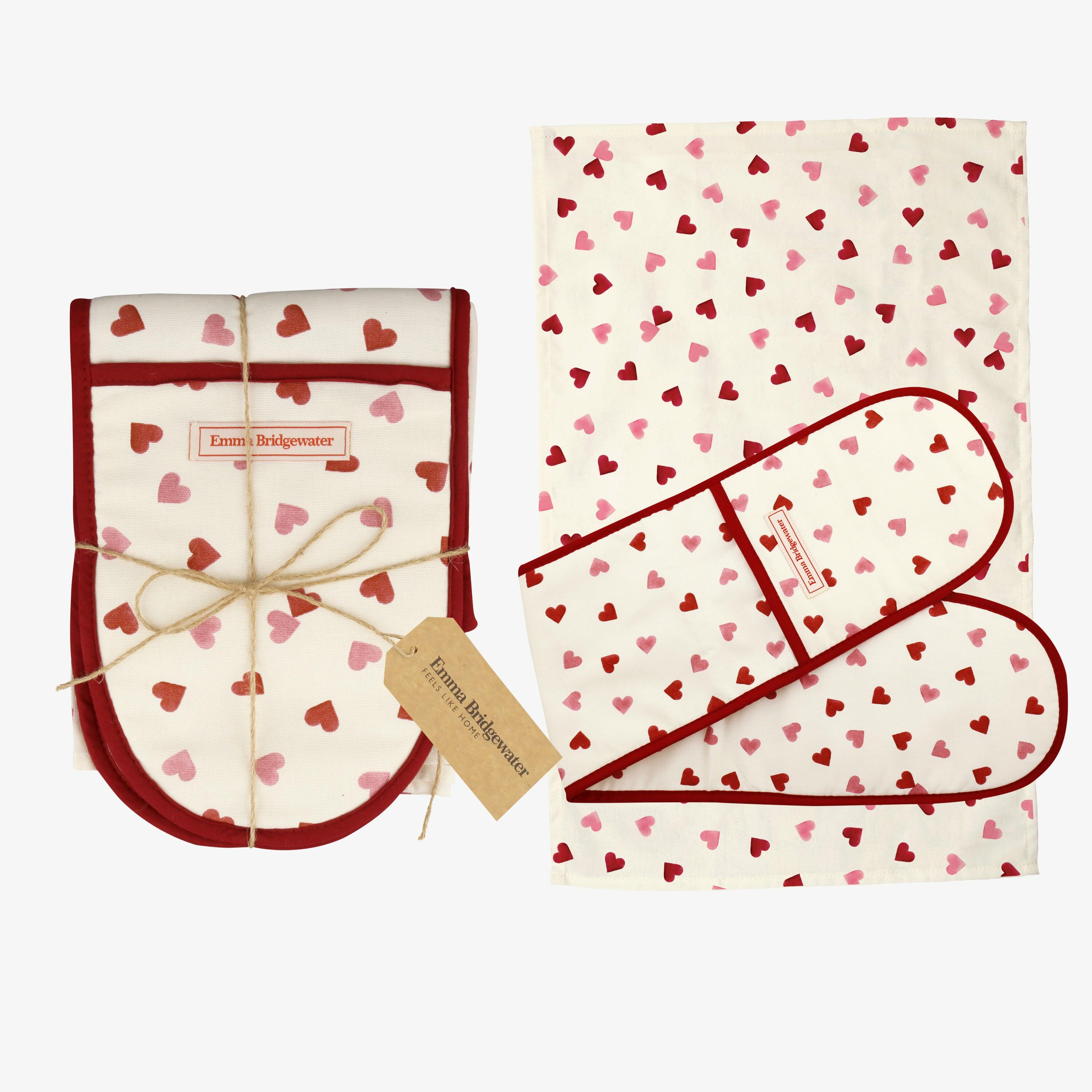 Emma Bridgewater  Pink Hearts Double Oven Glove & Tea Towel Set