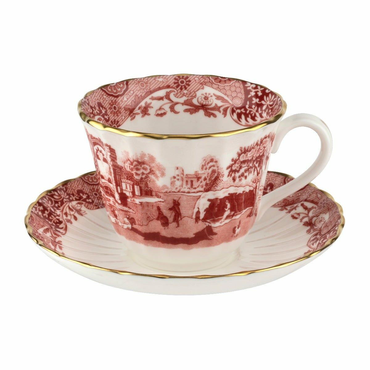 1770 Italian Teacup & Saucer, Cranberry, Fine Bone China, Spode